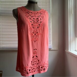 CYNTHIA ROWLEY Women's Salmon Pink 100% Silk Cut Out Blouse Sleeveless Size XS
